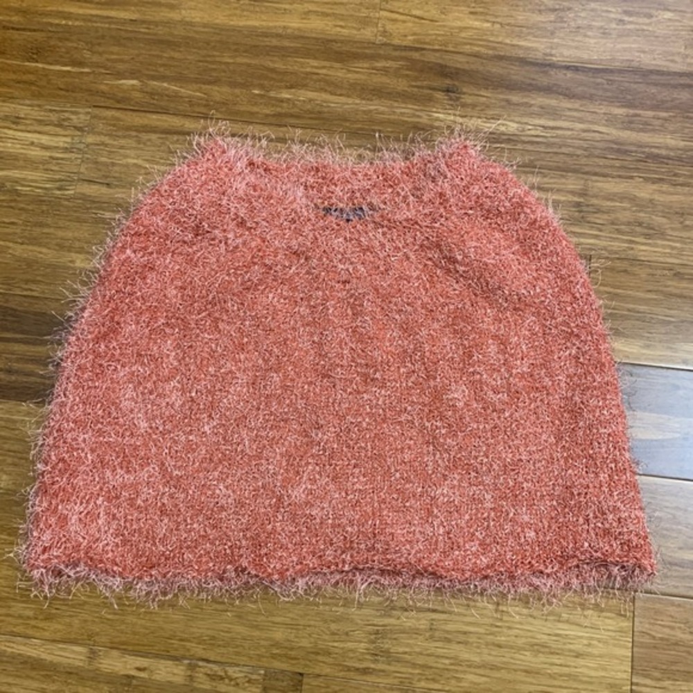 Finesse Fuzzy Mini Skirt Womens Medium Textured Orange Party Clubwear Stretch